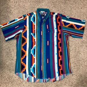 Vtg WRANGLER BRUSHPOPPER Shirt Cowboy Cut X-LONG TAILS - Sz 17.5 Made in USA